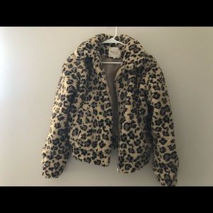 Altar’d State Leopard Print Sherpa Cropped Jacket